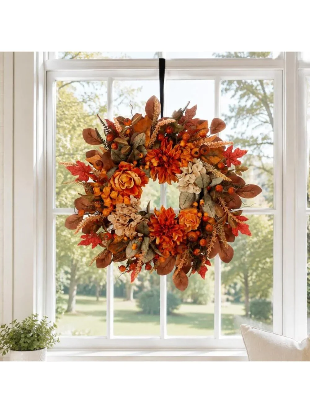 26-Inch Autumn Harvest Wreath for Front Door - Fall Decor with Dahlias, Maple